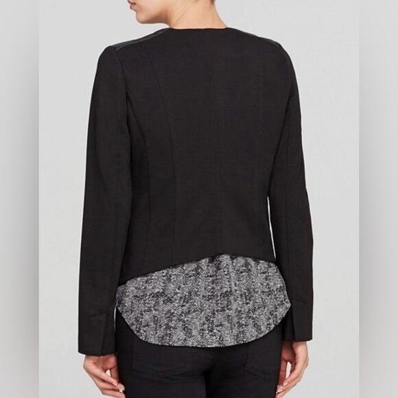 Eileen Fisher Angle Front Jacket Cardigan Ponte Leather Trim Asymmetric Black XS - Picture 5 of 16